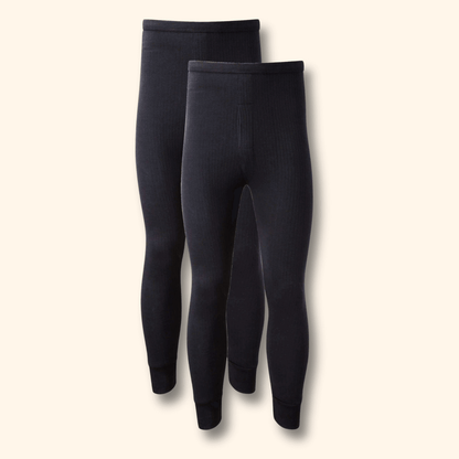 2 Pack Men's Thermal Underwear Long John Trousers Bottom Warm Durable Baselayer Insulated Brushed Yarn for Running Hiking Outdoor Sports Workwear Small to XXL White Black Grey Navy by Heatwave Thermalwear