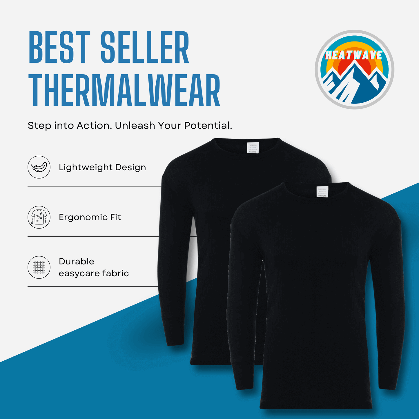 2 Pack Men's Thermal Underwear Long John Trousers Bottom Warm Durable Baselayer Insulated Brushed Yarn for Running Hiking Outdoor Sports Workwear Small to XXL White Black Grey Navy by Heatwave Thermalwear