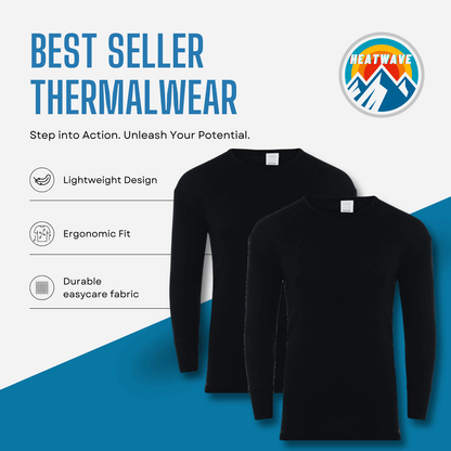 2 Pack Men's Thermal Underwear Long John Trousers Bottom Warm Durable Baselayer Insulated Brushed Yarn for Running Hiking Outdoor Sports Workwear Small to XXL White Black Grey Navy by Heatwave Thermalwear