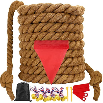 WYRJXYB Field Day Tug a War Rope Games 18M for Kids and Adult, Outdoor Outside Activities Carnival Easter Games for Kids Family Reunion Birthday Party Picnic Yard Fun Games, Summer Camping Game,Brown