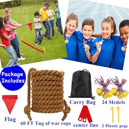 WYRJXYB Field Day Tug a War Rope Games 18M for Kids and Adult, Outdoor Outside Activities Carnival Easter Games for Kids Family Reunion Birthday Party Picnic Yard Fun Games, Summer Camping Game,Brown