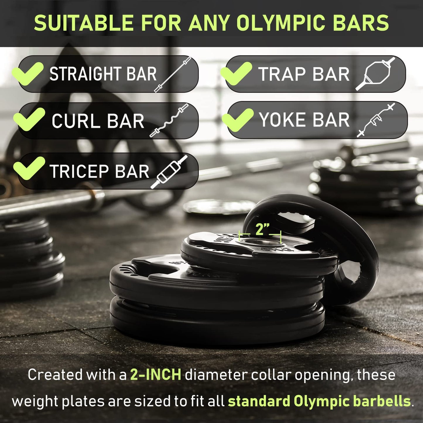 PhysKcal 1.25kg, 2.5kg, 5kg Olympic Weight Plates Set, 2 inch Rubber Coated Cast Iron Plates, Bumper Plates Steel Insert Strength Training for EZ Curl
