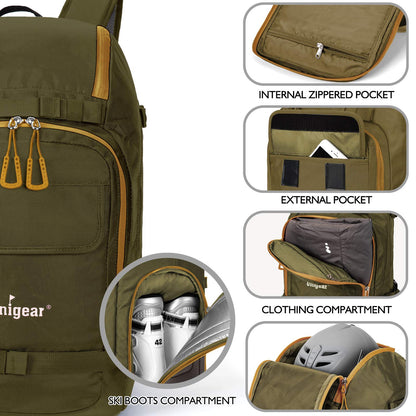 Unigear Ski Boot Backpack, Snowboard Shoes with Helmet Bag, Winter Sports Skiing Skating Rucksack
