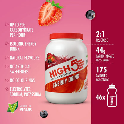 Energy Drink - Electrolytes Sport Energy Drink Powder - Isotonic Drink with 2:1 Fructose - Hydration for Running, Cycling