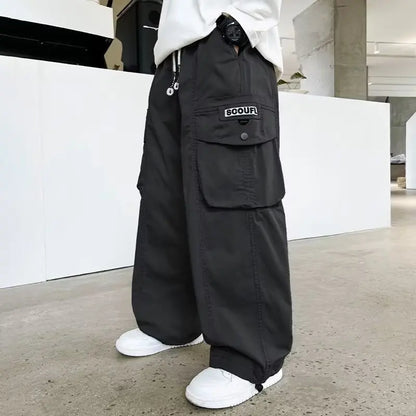 Boys Loose Cargo Pants – Autumn Cotton Blend Trousers for Kids 110-170 cm, Streetwear Style Black or Beige