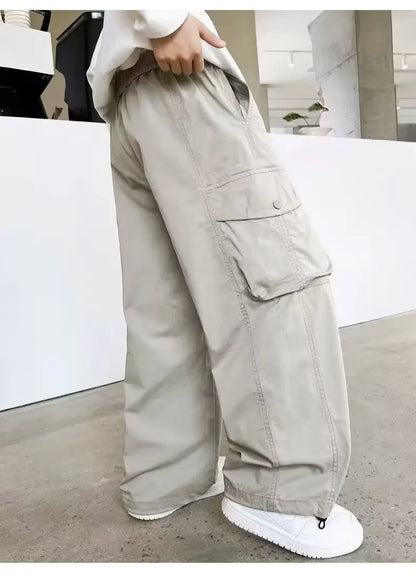 Boys Loose Cargo Pants – Autumn Cotton Blend Trousers for Kids 110-170 cm, Streetwear Style Black or Beige