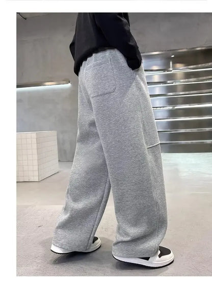 Kids Loose Cotton Sports Pants, Casual Wide-Leg Trousers for Boys & Girls