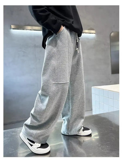 Kids Loose Cotton Sports Pants, Casual Wide-Leg Trousers for Boys & Girls