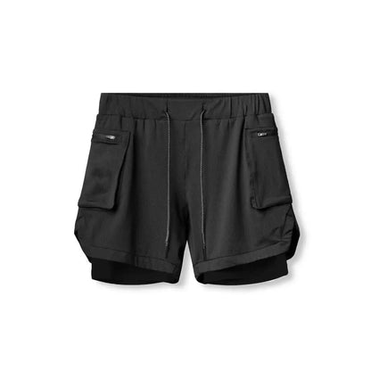Men 2 in 1 Running Training Joggers Gym Shorts With Phone Pocket