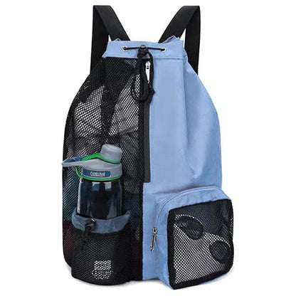 In stock new swimming bag mesh drawstring backpack with wet bag beach backpack, gym and workout equipment bag