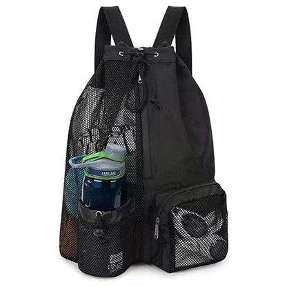 In stock new swimming bag mesh drawstring backpack with wet bag beach backpack, gym and workout equipment bag