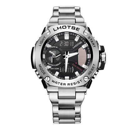 Light kinetic energy Steel & Heart Trend sports waterproof steel belt men's Quartz Electronic double display watch wholesale